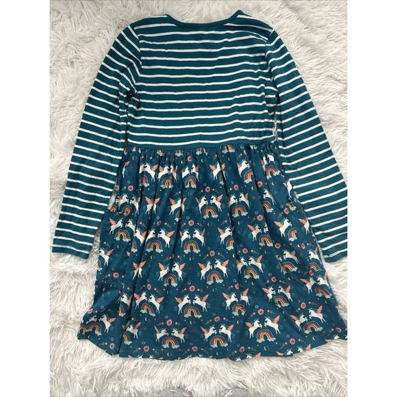 HANNA ANDERSSON 140 Cotton Long sleeve DRESS Unicorn Teal Sz 10 - Picture 4 of 5